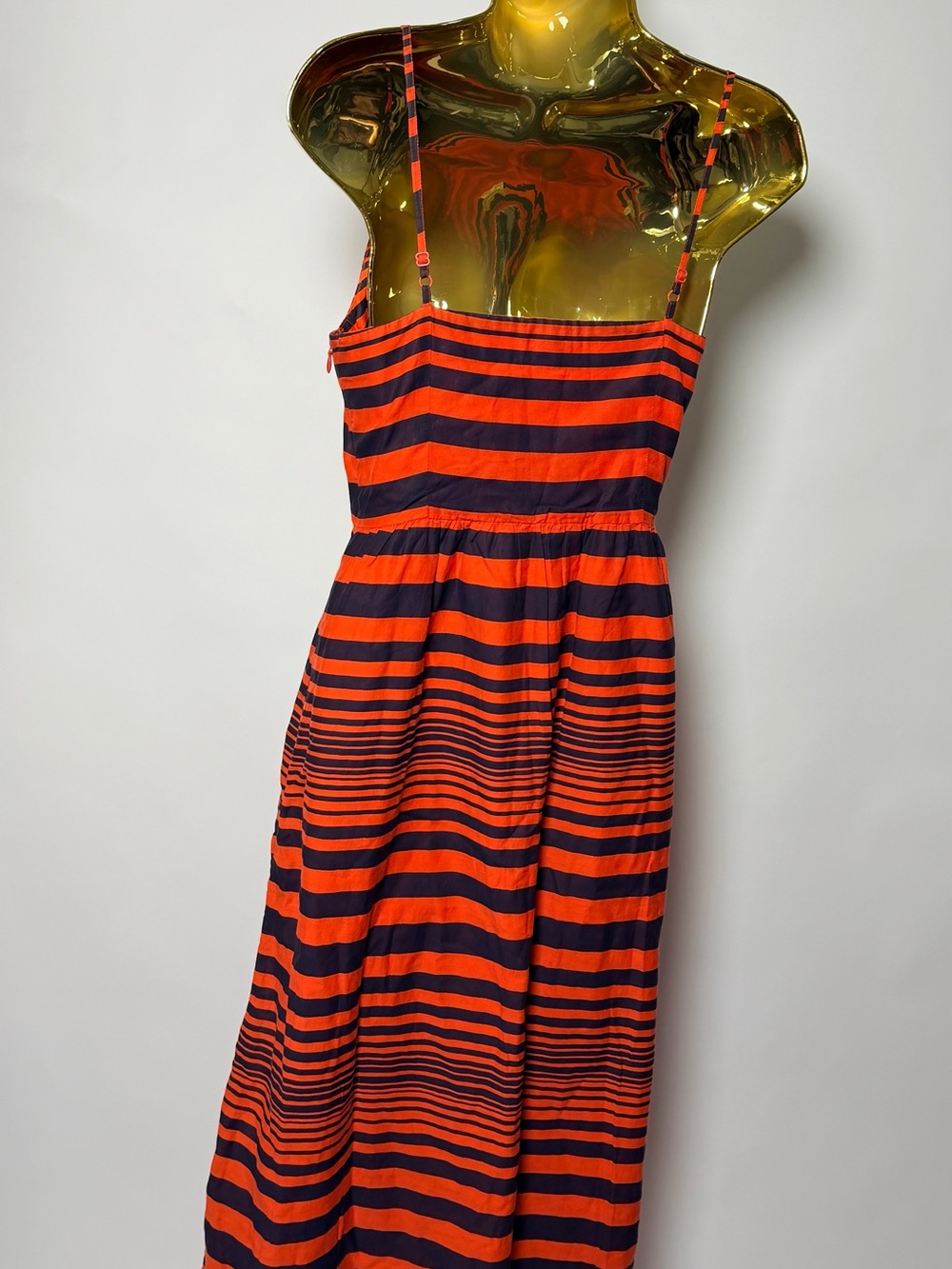 Gap Striped Maxi Dress Size 0 Orange and Navy Spaghetti Strap Fit Flare Long - Picture 6 of 11